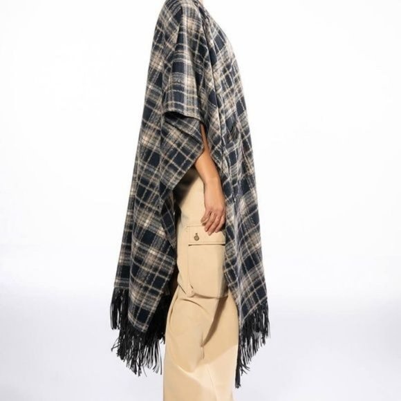 Miz Native Plaid Vegan Fringe Poncho - Picture 5 of 17